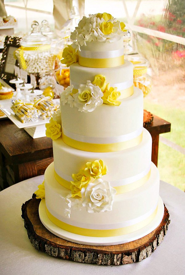 Yellow and White Wedding Cake