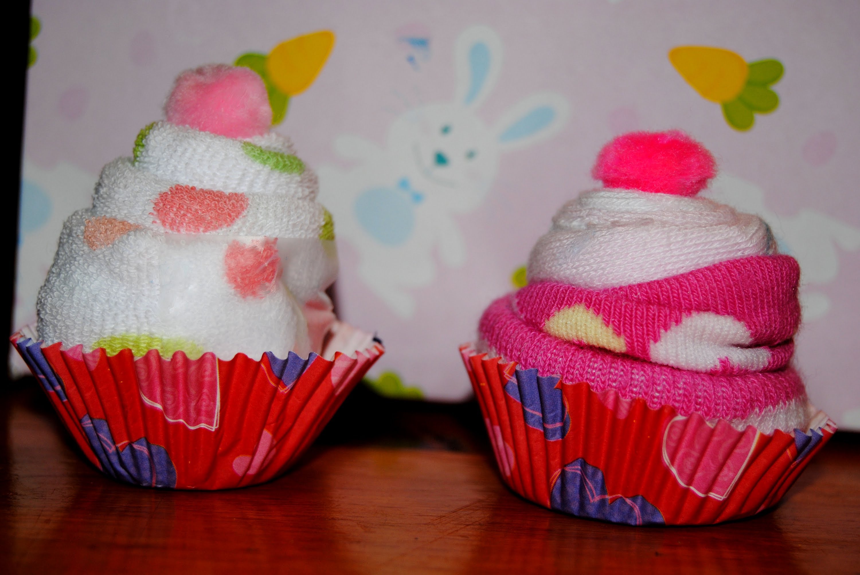 Baby Wash Cloth and Sock Cupcakes