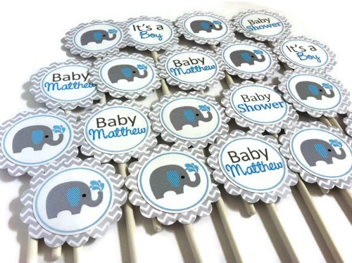 Blue and Grey Chevron Elephant Baby Shower