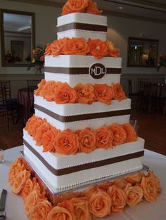 Brown and Burnt Orange Wedding Cakes