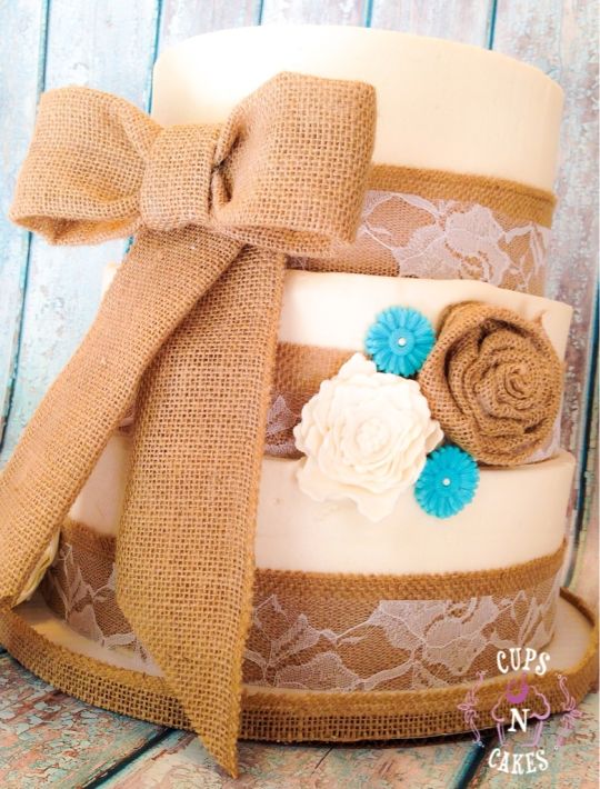 Burlap and Lace Wedding Cake Burlap and Lace Wedding Cake
