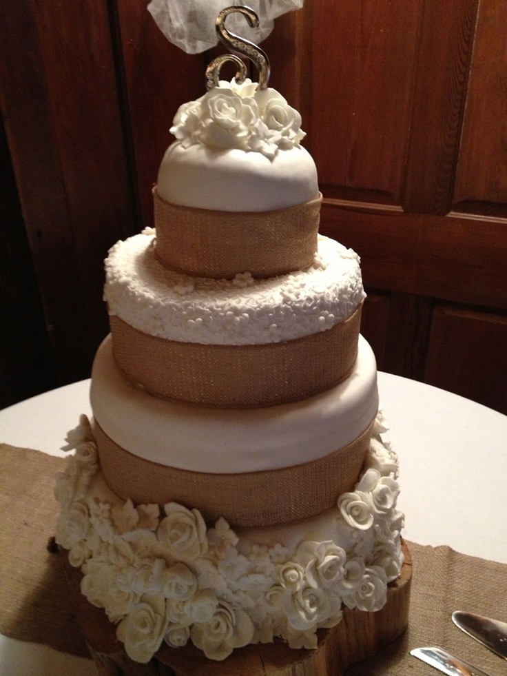 Burlap Wedding Cake and Fondant Burlap Wedding Cake and Fondant