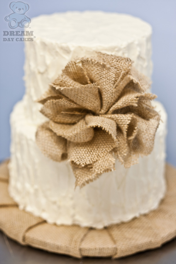 Burlap Wedding Cake with Flower Burlap Wedding Cake with Flower
