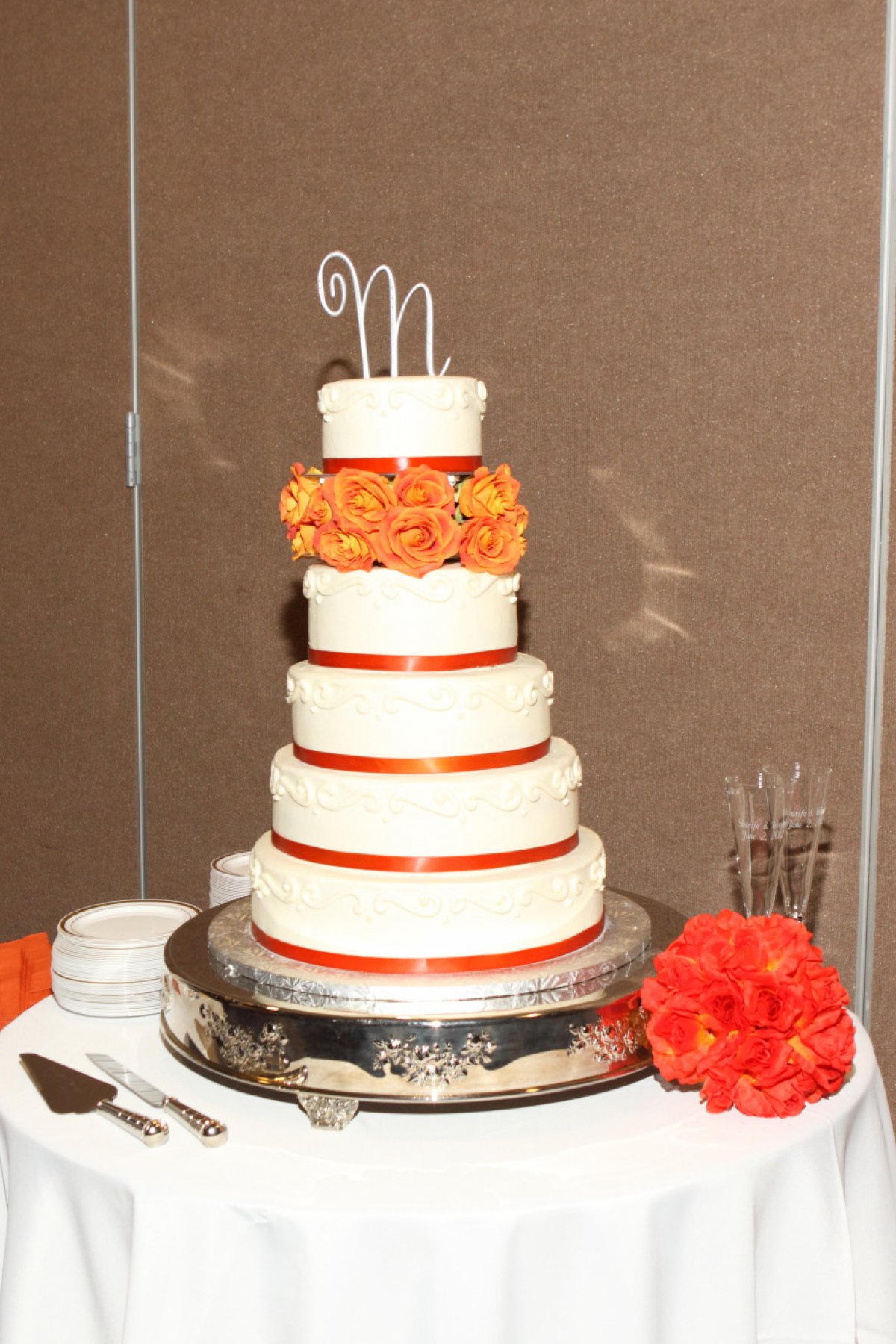 Burnt Orange and White Wedding Cake