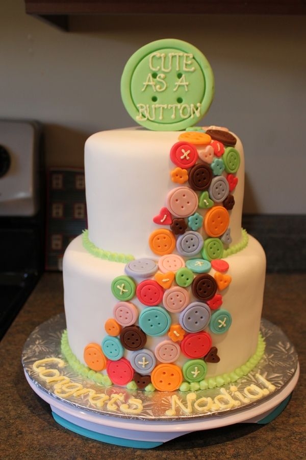 Cute as a Button Baby Shower Cake Idea