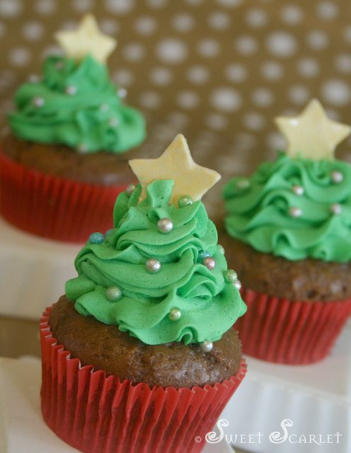 Cute Christmas Tree Cupcakes