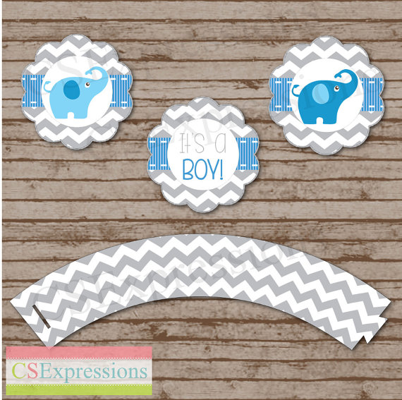 Elephant Baby Shower Cupcake Toppers