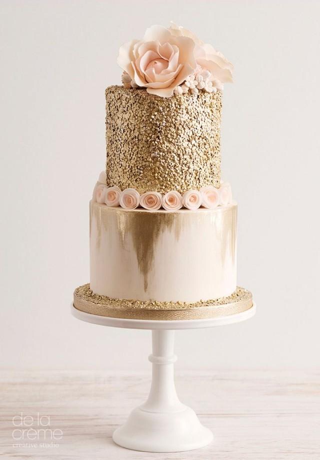 Gold and Blush Pink Wedding Cake