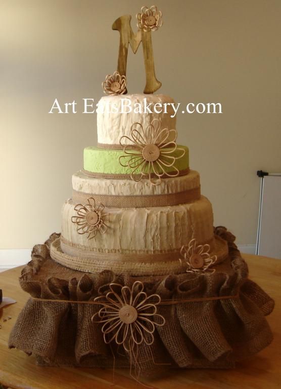 Green and Burlap Wedding Cake