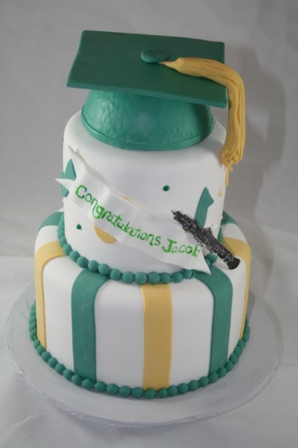 Green and Gold Graduation Cake