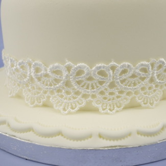 Ivory Lace Wedding Cake with Ribbon