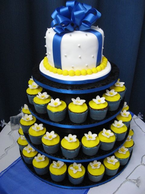 Navy Blue and Yellow Cupcake Wedding Cakes