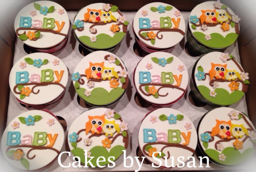 Owl Baby Shower Cake and Cupcakes