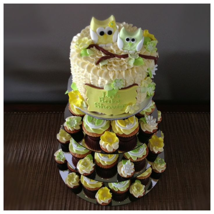 Owl Baby Shower Cake and Cupcakes