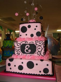 Pink and Black Girly Birthday Cake