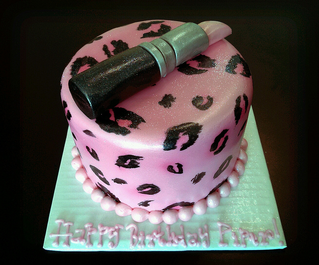 Pink and Cheetah Print Birthday Cake