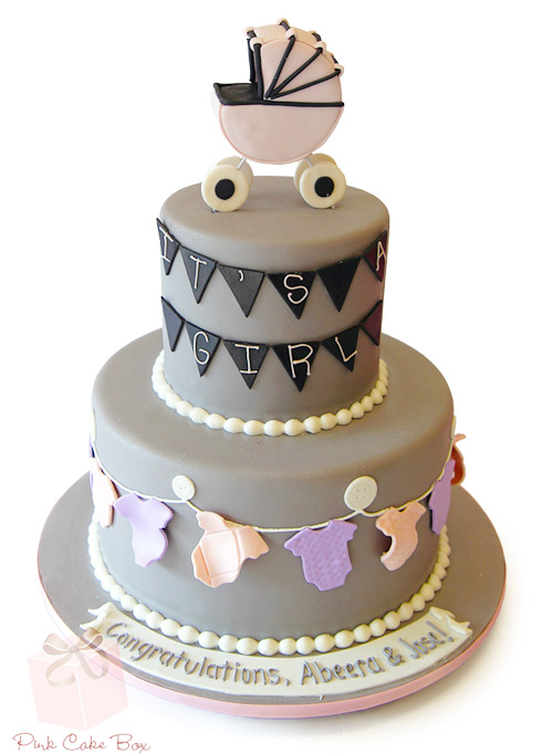 Pink and Gray Baby Shower Cake