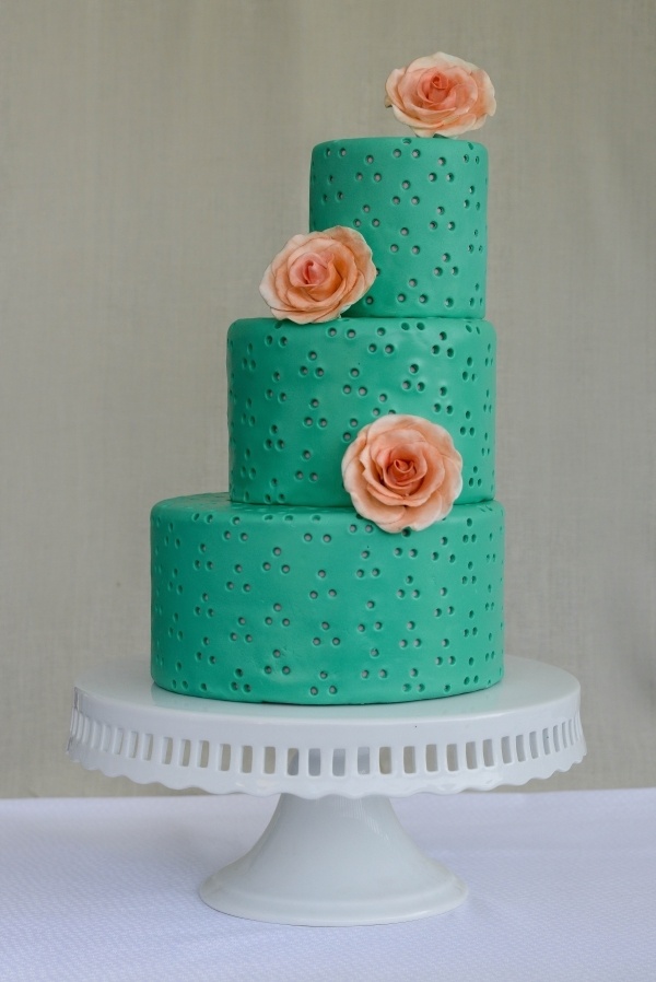 Pink and Teal Wedding Cake