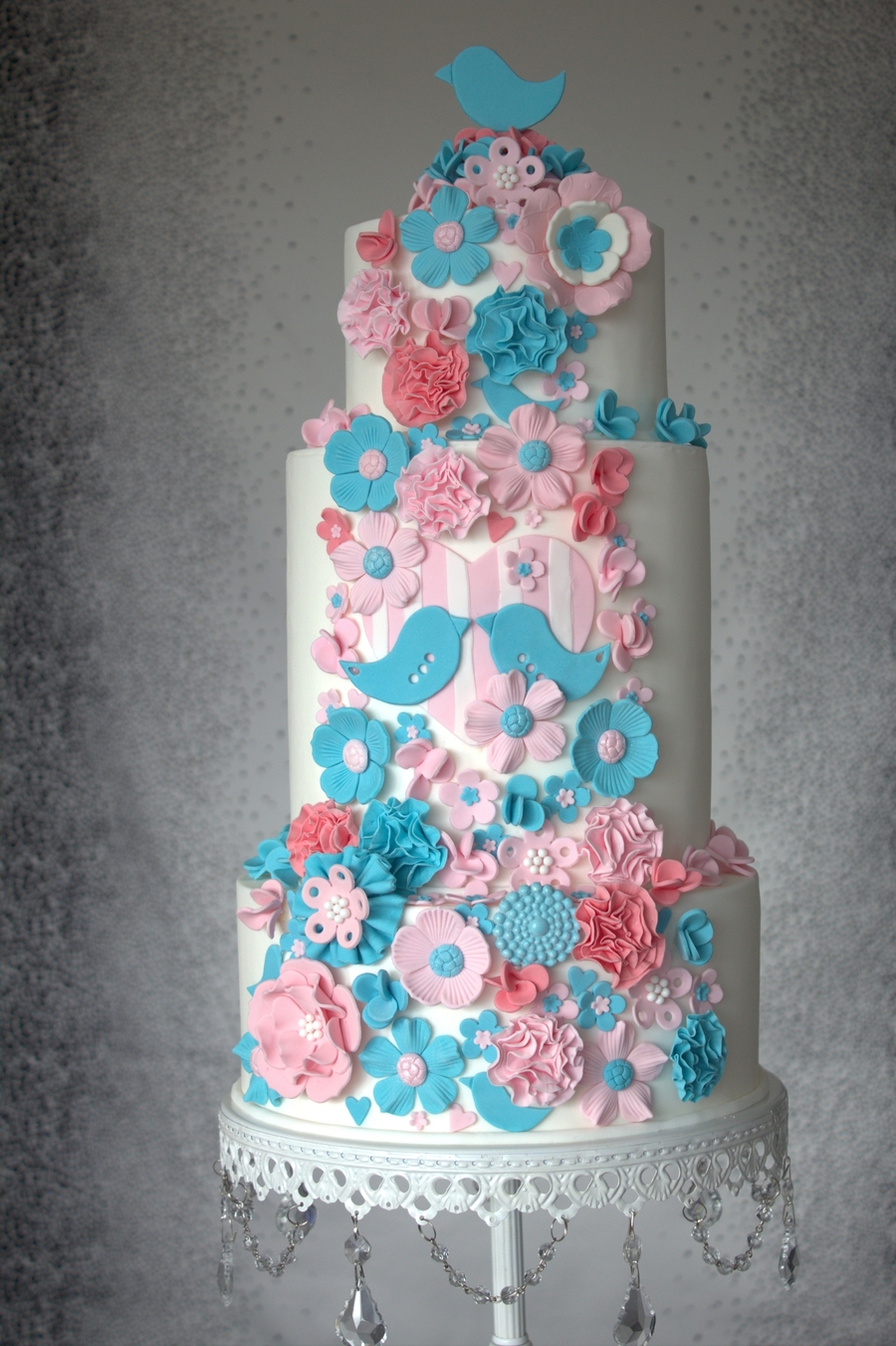 Pink and Teal Wedding Cake
