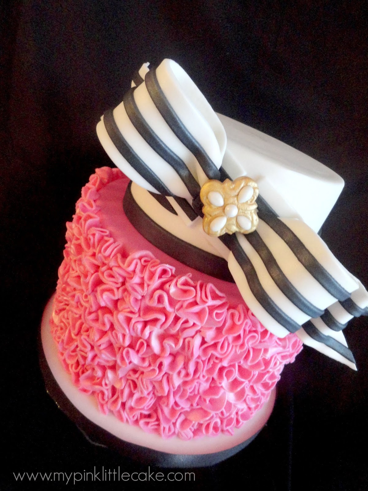 Pink Black and Gold Birthday Cake