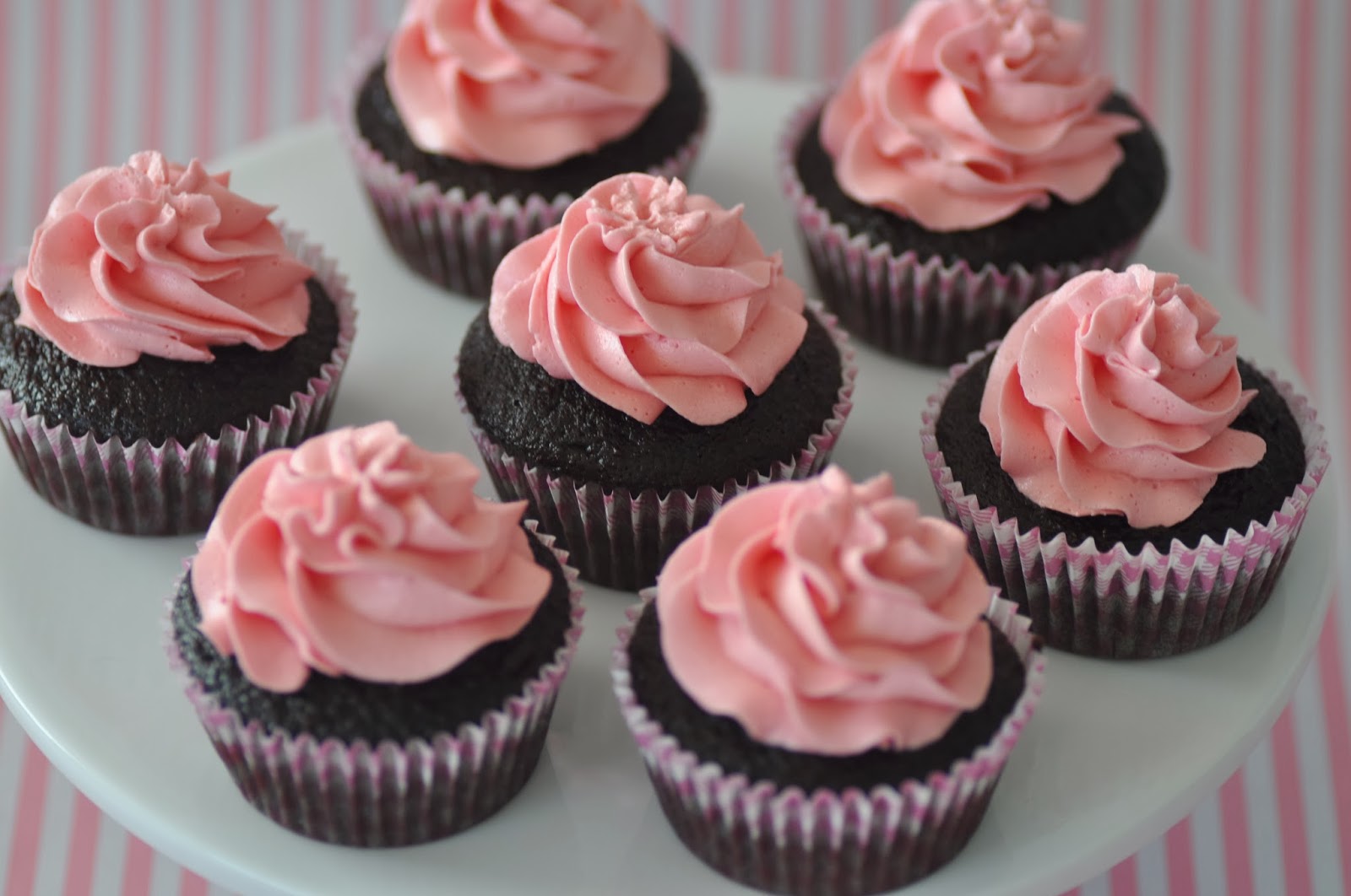 Pink Cupcakes with Chocolate Icing