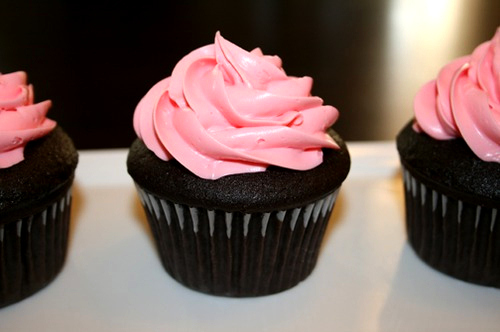 Pink Cupcakes with Chocolate Icing