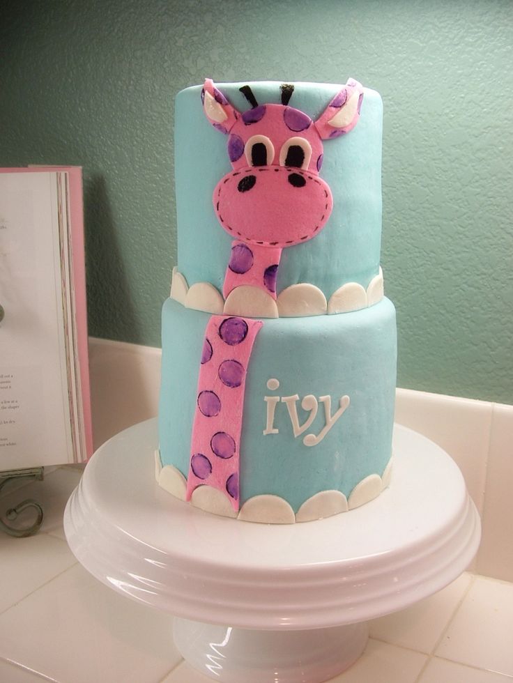 Pink Giraffe Birthday Cake