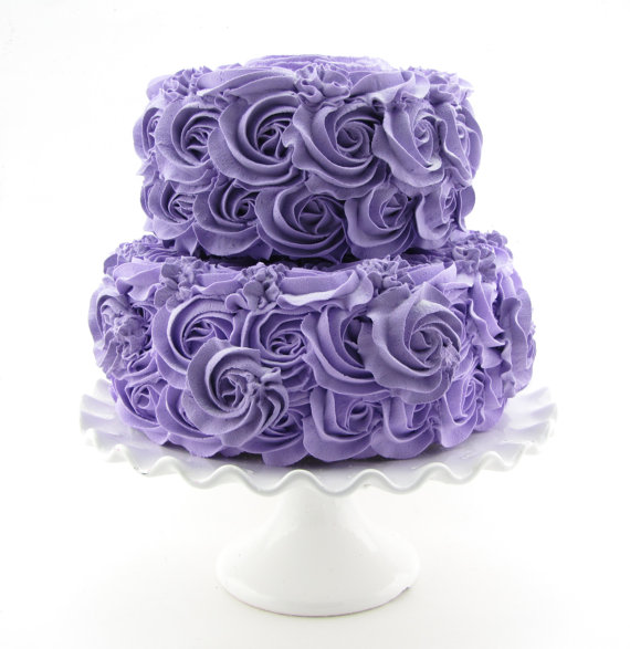 Purple 2 Tier Rosette Wedding Cakes