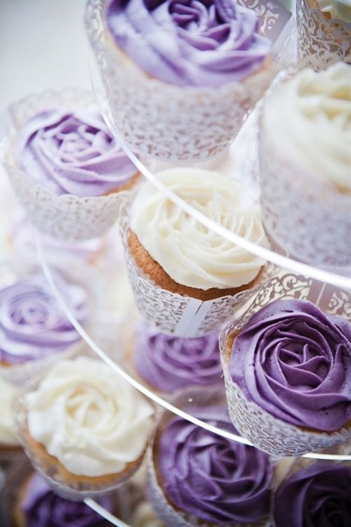 Purple Wedding Cake and Cupcakes