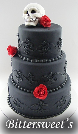 Red and Black Skull Wedding Cake