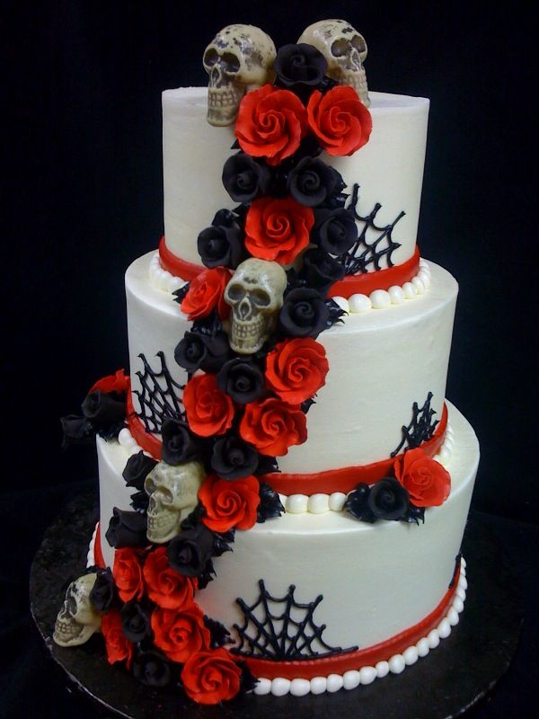 Red and Black Skull Wedding Cake