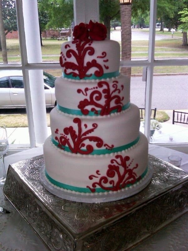 Red and Turquoise Wedding Cake