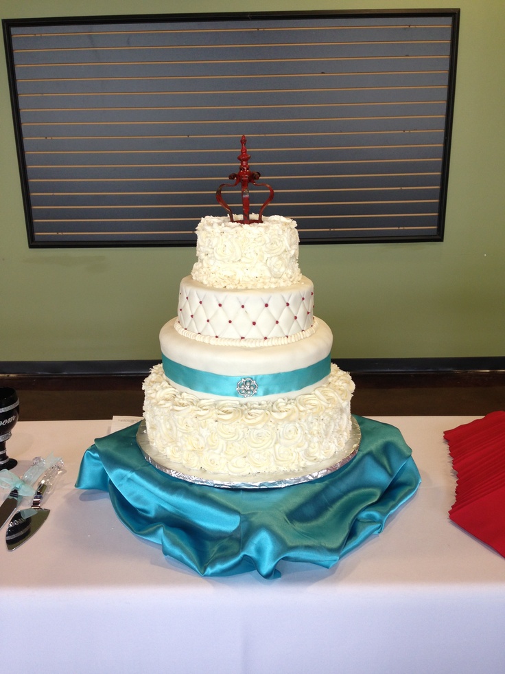 Red and Turquoise Wedding Cake