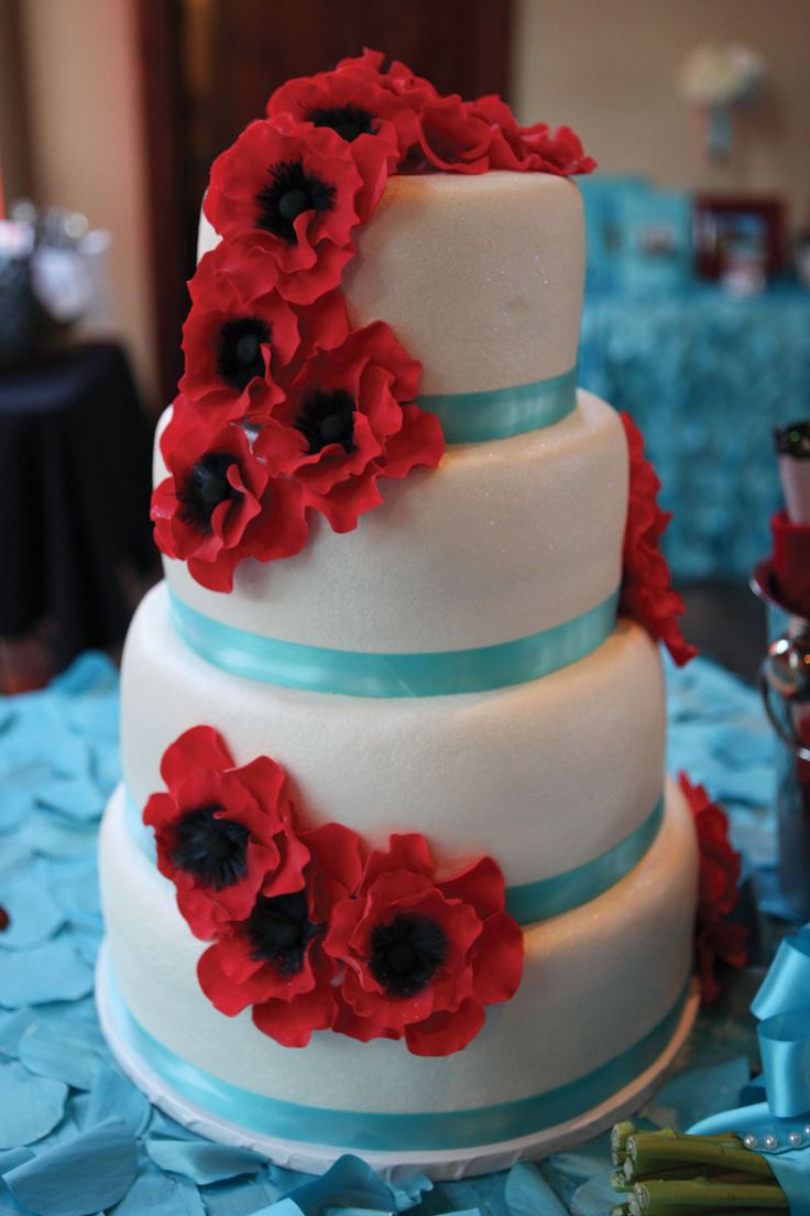 Red and Turquoise Wedding Cake