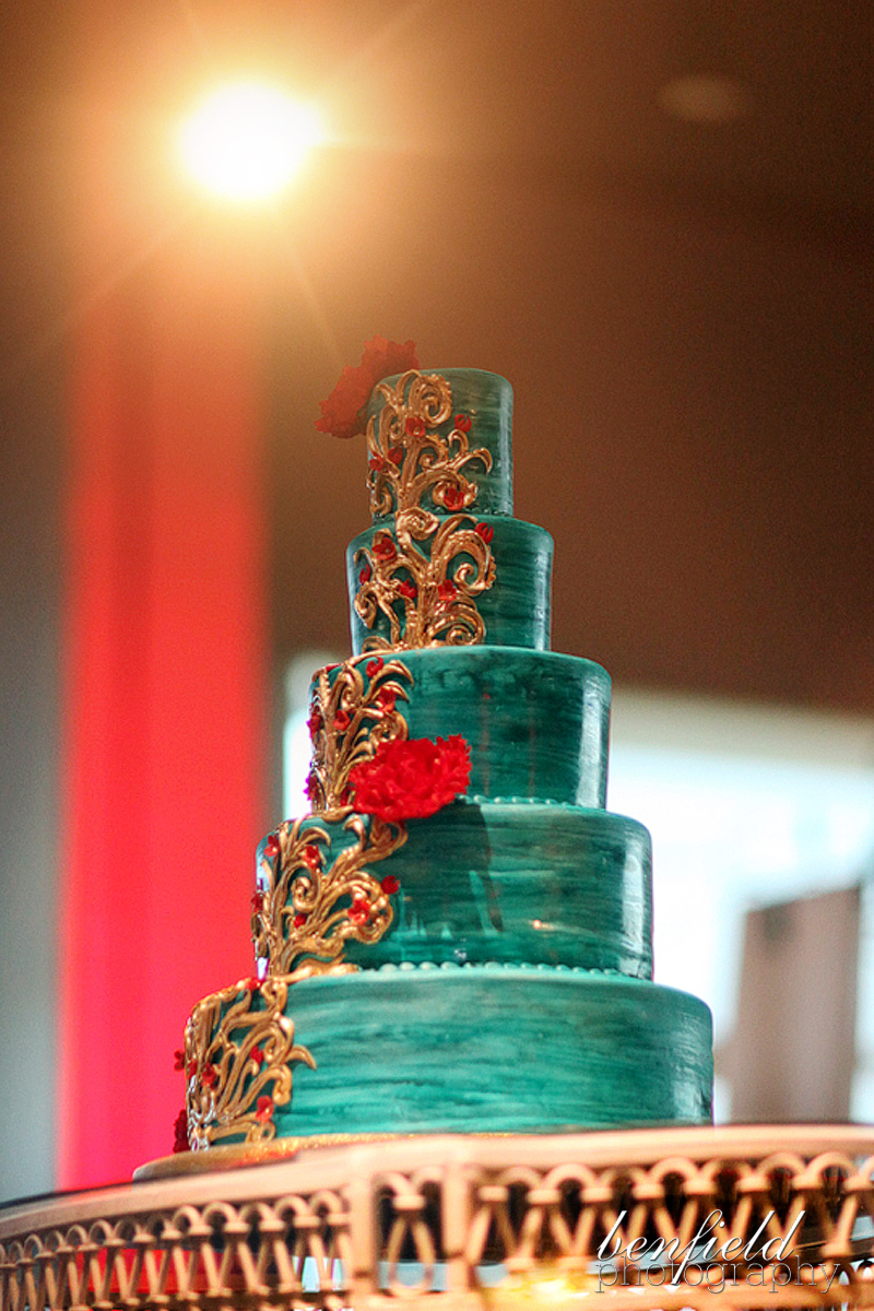 Red Pink and Turquoise Wedding Cake