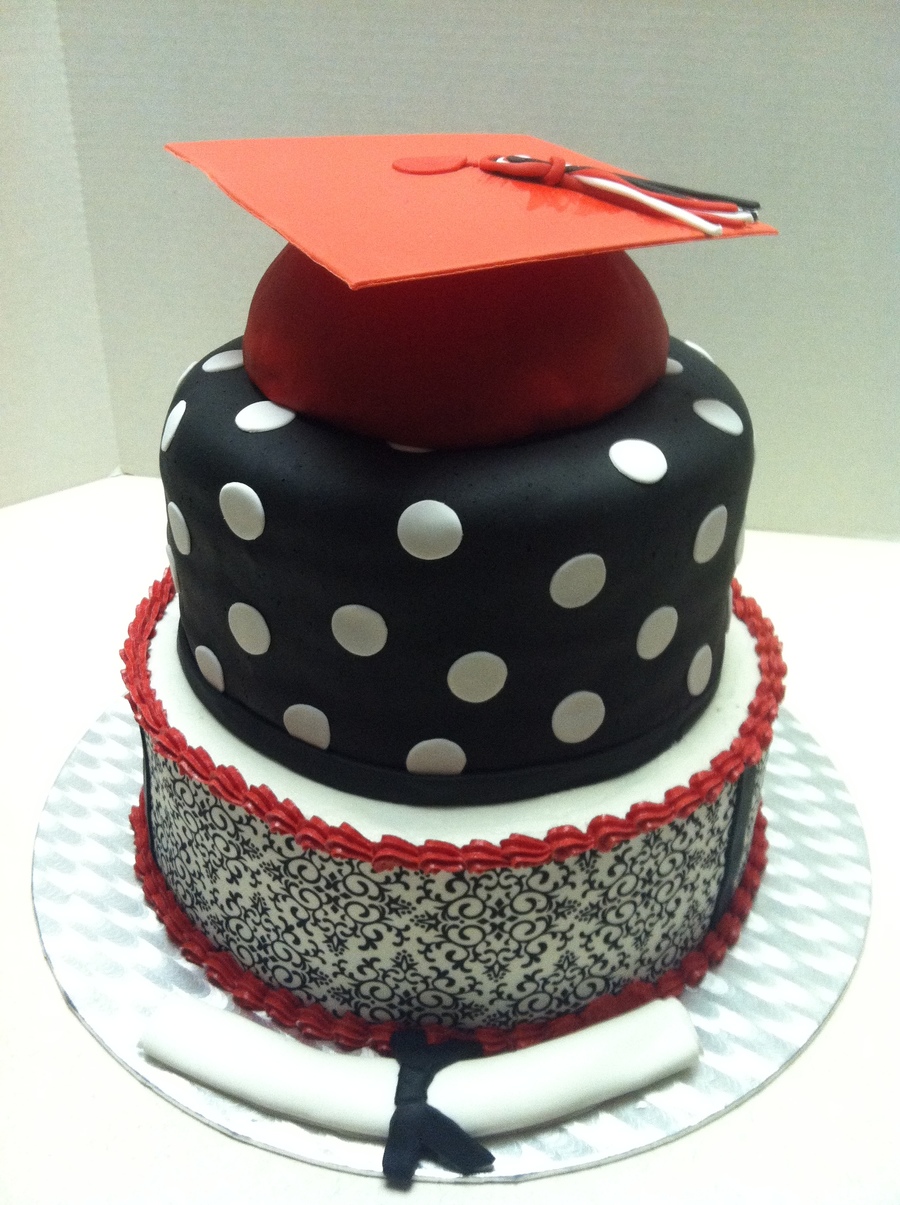 Red White and Black Graduation Cake