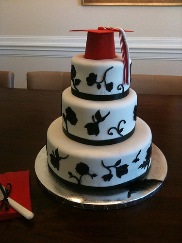 Red White and Black Graduation Cake