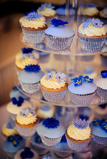 Royal Blue Wedding Cake and Cupcakes