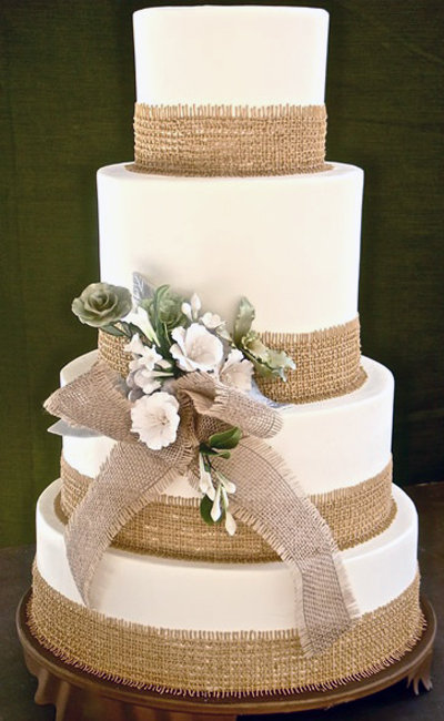 Rustic Burlap Wedding Cake