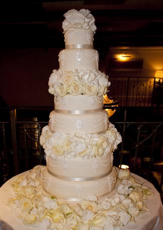 Tall Wedding Cake with Flowers