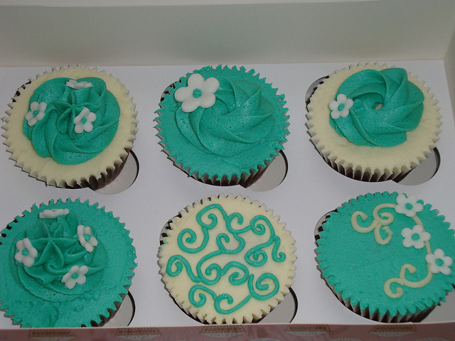 Teal Cupcakes with Chocolate Icing