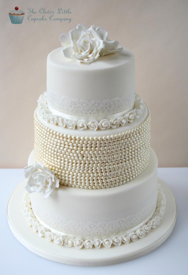 Vintage Lace and Pearl Wedding Cake