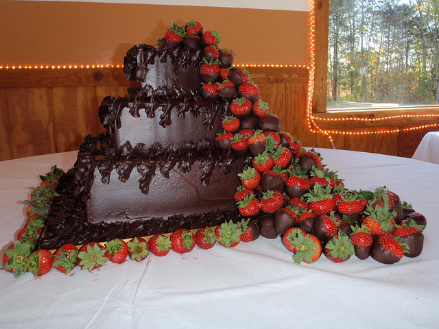 Wedding Cake with Chocolate Covered Strawberries