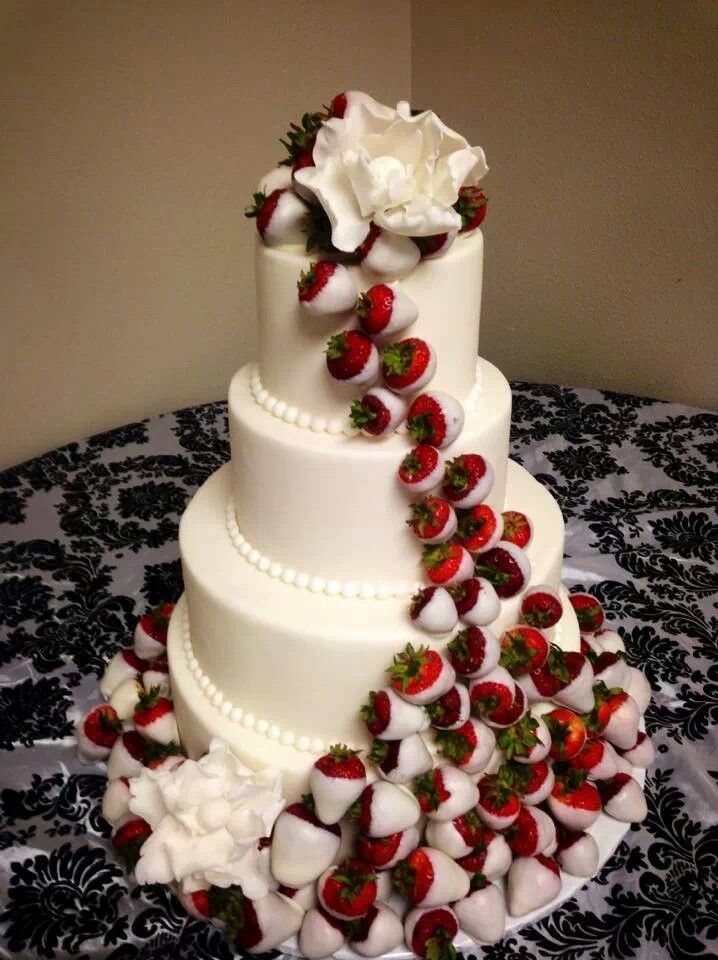 Wedding Cake with Chocolate Covered Strawberries