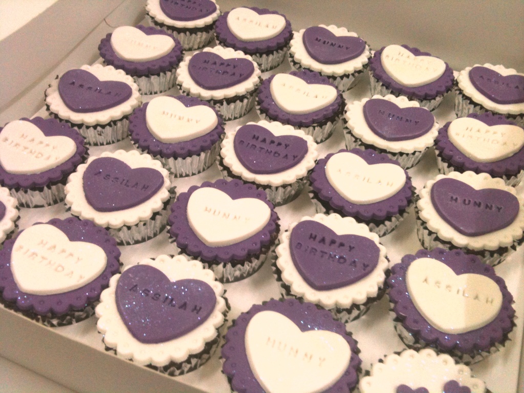 White and Purple Birthday Cupcakes