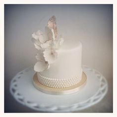 White Wedding Cake with Pearls