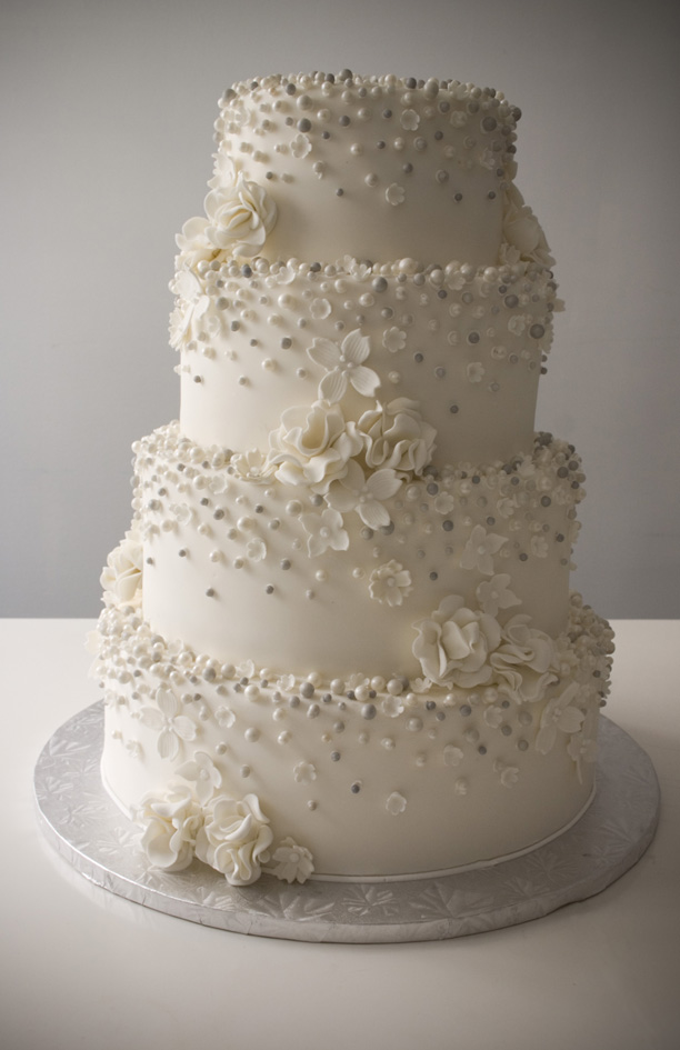 White Wedding Cake with Pearls