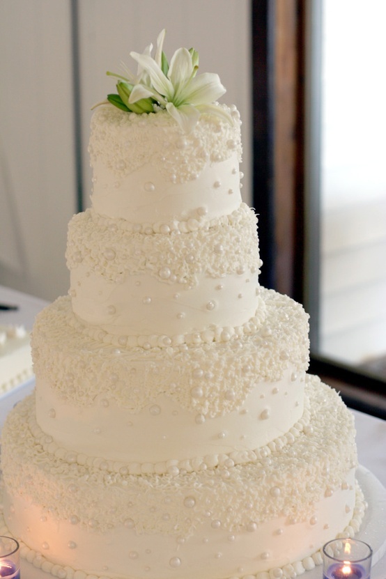 White Wedding Cake with Pearls