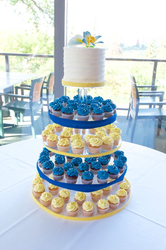 Yellow and Blue Cupcake Wedding Cake