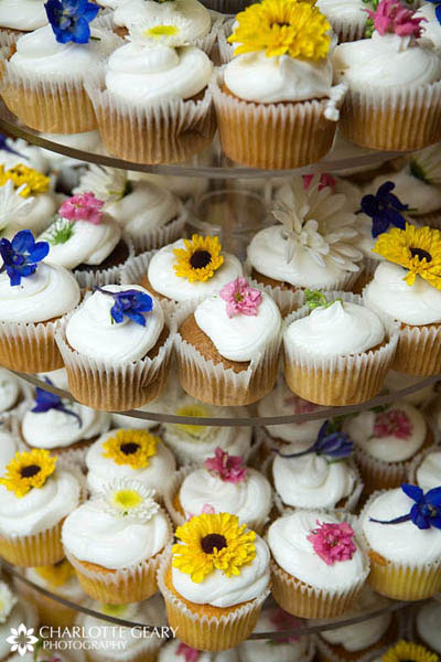 Yellow and Blue Cupcake Wedding Cake